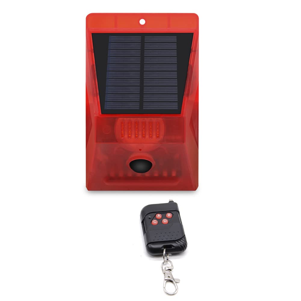 ThreeH Solar Outdoor Motion Sensor Alarm IP65 Waterproof 129db Loud Siren Lamp 4 Working Modes Strobe Light with Remote