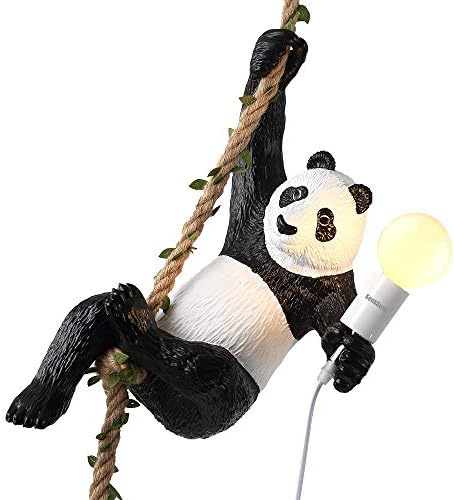 Modern Chandelier,SEEKSUNG Retro Rope Pendant Lighting Fixtures with Black Decorative Panda Sculpture,Metal Hanging Island Ceiling Lamp for Restaurant/Cafe/Dining/Kitchen/Bed/Living Room,Bars (Black)