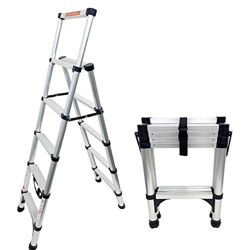 Power On 伸縮脚立 軽量アルミ製 収納持ち運びに特化 上部持ち手 折りたたみ式 掃除 洗車 日本語仕様 メーカー保証付き