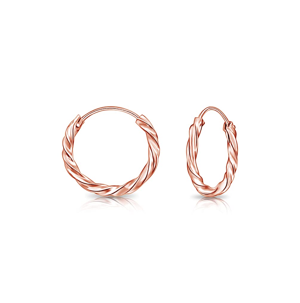 DTPSilver - 925 Sterling Silver Rose Gold Plated Small/Medium/Large size Twisted Hoops/Sleepers Earrings - Thickness 1.8 mm - Diameter 10 mm
