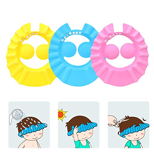 SUNTRADE 3Pcs Cute Kids Adjustable Shampoo Bath Bathing Shower Cap Hat Wash Hair Shield
