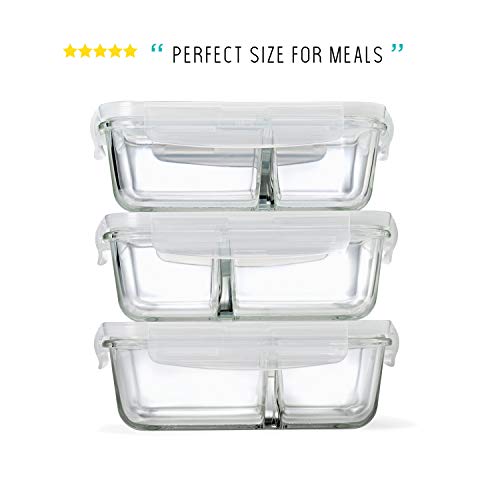 Fit & Fresh Divided Glass Containers, Two Compartments, Containers with