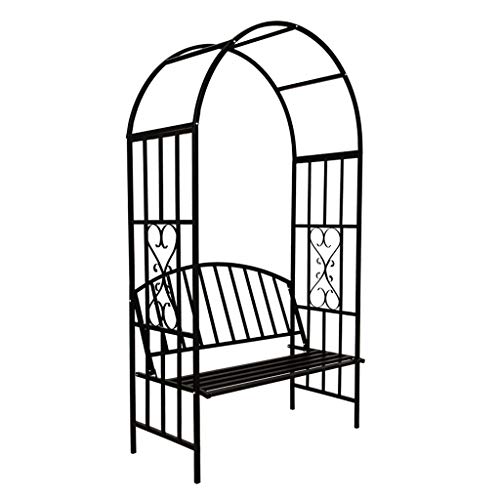 Trellises ZYY@ Rosenbogen mit Bank Rosenbank Laubenbank Philosophenbank Rankgitter Rankhilfe Gartenbank Metall Schwarz