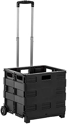 Diech Fold-able Shopping Cart/Rolling Cart, Handcart, Collapsible Mobile Storage Crate, with Lid Telescopic Rod Fixed Buckle 6 Hand Holes - Convenient Outdoor Tool for Picnic Shopping