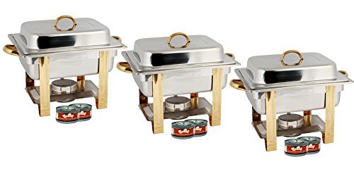 TigerChef TC-20550 Half Size Chafing Dish Buffet Warmer Set, Gold Accented, Includes 6 Free Chafing Fuel Gels, Stainless Steel, 4 Quart