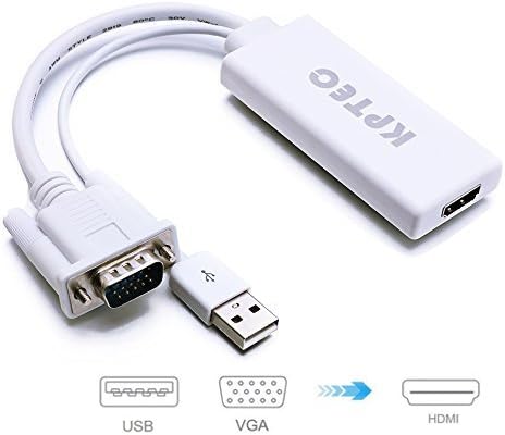KPTEC VGA To HDMI Adapter, USB to HDMI 1080p HD Video Converter Cable for Laptop Desktop - White