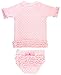 RuffleButts® Girls Rash Guard 2-Piece Swimsuit Set - Pink Polka Dot Bikini with UPF 50+ Sun Protection - 3T