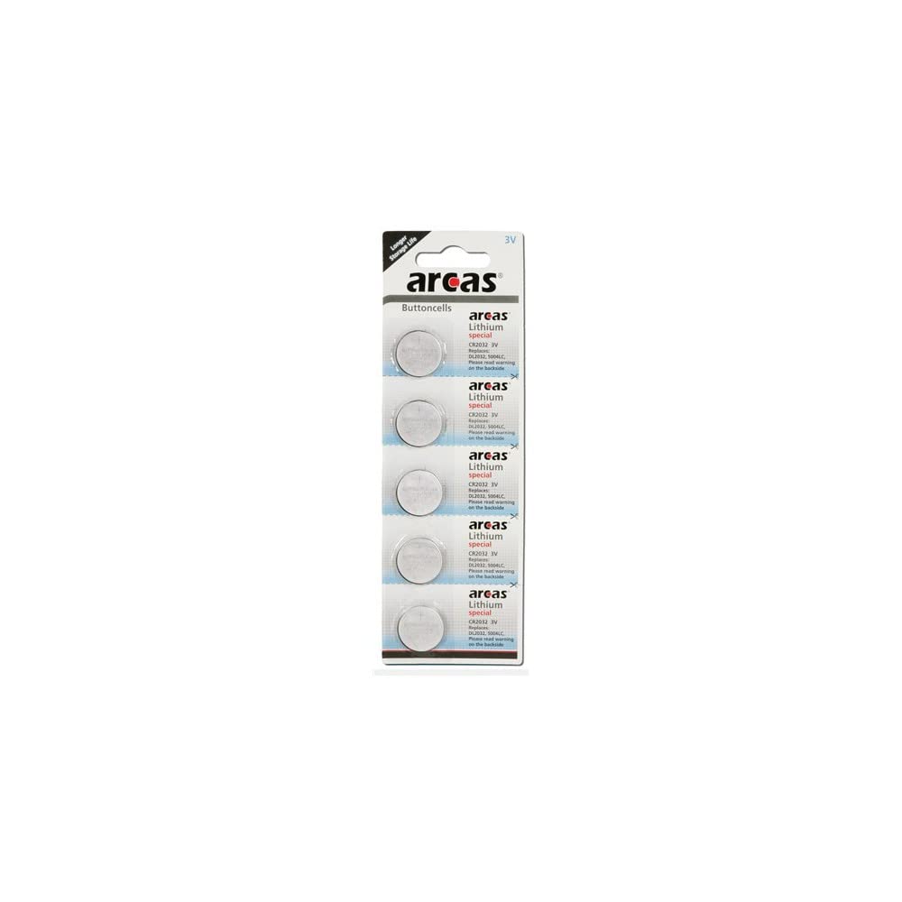 Arcas 13705032 Lithium Button Cell Battery CR2032, DL2032 Pack of 5)