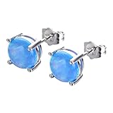 Bamos Jewelry Blue Opal Christmas Gift Best Friend Wedding Party 925 Girls Silver Studs Earrings for Her