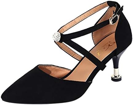 Women's Warm Retro Cross Strap Pointed Head Wild Solid High Heel Work Non-slip Loafers Antiskid Platform Non-slip Shoes Comfy Running Trainers Jogging Fitness Athletic Walking Outdoor