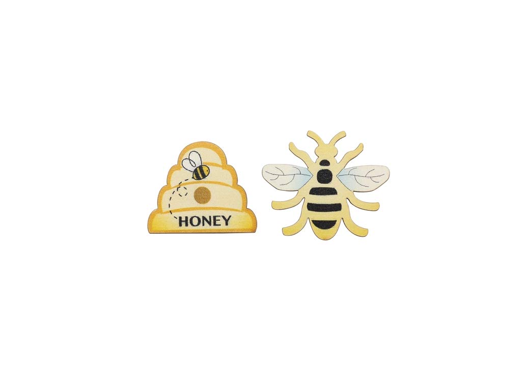 GLOREX Wooden Bees and Beehive Decoration, Multi-Colour, 3.8 x 3.2 cm