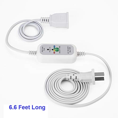 Power Extension Cord Cable 6.6ft with 24Hr Cycle Timer Switch for LED Grow Lights, Auto ON & Off Every Day with 2/4/8/12H Timing Function, 2 Prong Plug and Outlet, Rating 125V 1.2A 150W, by Venoya