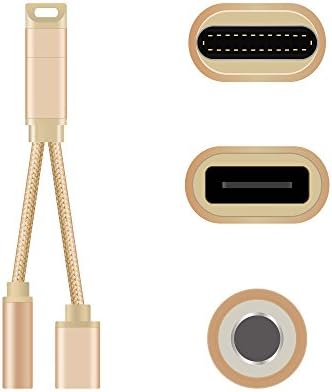 2 in 1 Type C to 3.5mm Headphone Audio Adapter Connector Convertor Cable with Charging,Phone Call, Audio,Line Control for LeTV,XiaoMi, Nubia Cell phone,Gold