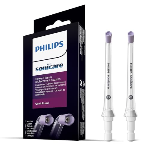 Philips Pack de dos unidades de boquillas F3 con tecnología Quad Stream para irrigador oral inalámbrico de agua y aire Philips Sonicare Power Flosser (modelo HX3062/00)