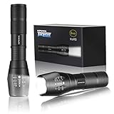 2 Pack LED Tactical Flashlight, Handheld Flashlight High Lumens with 5 Modes and Zoom Function - Water Resistant, Adjustable Focus-18650 or AAA Battery, Best for Camping and Hiking