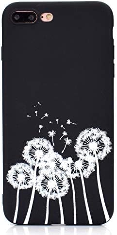 CUAgain Compatible with iPhone 8 Plus/iPhone 7 Plus Case Silicone Black Cute Pattern Design iPhone 8 Plus Cover Ultra Thin Slim Protective Pretty Bumper for Girls Boys Men Women,Dandelion