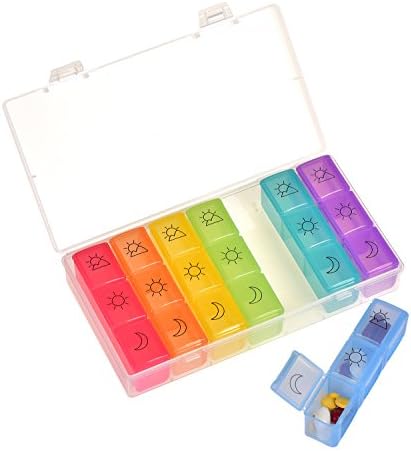 7 Day Pill Box &amp; 3 Times a Day Pill Organizer,Pill Reminder with 21 compartments in a Storage/Travel Pill Box Case