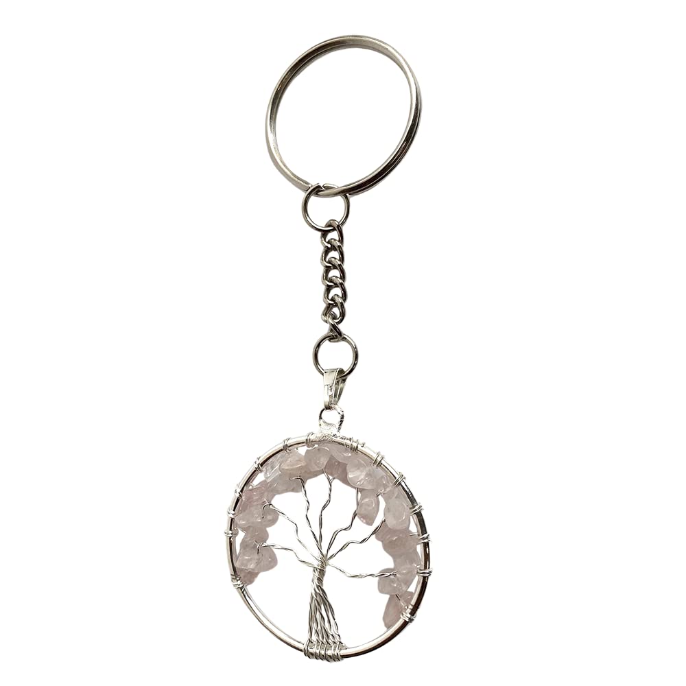 VIE Rose Quartz Tree of Life Keychain