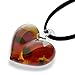 Chuvora Hand Blown Murano Glass Wild Flower Red Yellow Black Heart Shaped Necklace, 18-20 inches