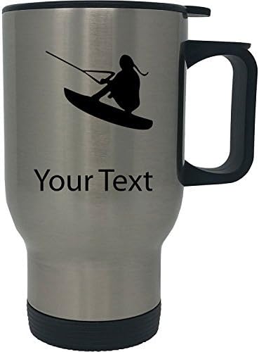 Personalized Custom Female Wakeboard 14 oz Silver Stainless Steel Customizable Travel Coffee Mug with Handle