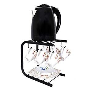 D&V ENGINEERING – Creative in innovation Metal Tea Cups and Saucers Stand – Black, Pack of 1