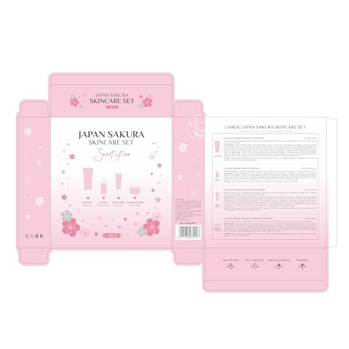 LAIKOU Sakura Skincare Set, 4 PCS Skincare Gift Set Women - Cleanser, Serum, Eye Cream, Face Cream, Skincare Gift Set for Women Teenage Girls Mom Daughter