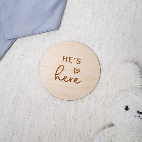 Baby Hospital Announcement Sign, He's Here Sign, She's Here Sign, We're Here Sign (He's Here - Heart)