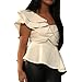 AOMEI Women's Bold should Off White Ruffles Puff Sleeve Blouse Tops Shirts
