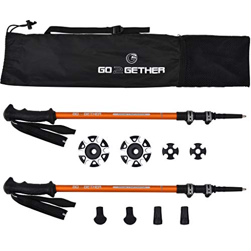 G2 GO2GETHER Hiker Trekking Hiking Poles Telescopic/Aluminum Alloy/Comfort BMM Handle/Auto-Adjustable Strap/Quick Flip Lock/Snow Baskets Attached (Pack of 2 Poles) (Orange & Black) (Best Ski Touring Backpack 2019)