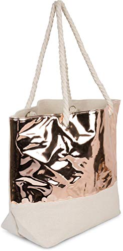 styleBREAKER Damen XXL Strandtasche in Metallic Optik mit Reißverschluss, Schultertasche, Shopper 02012279, Farbe… – Bild 3