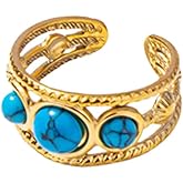 Pneswzy Turquoise Ring, Boho Western Rings for Women, Gold Stainless Steel Ring for Turquoise Jewelry, Vintage Gold Adjustable Rings for Women