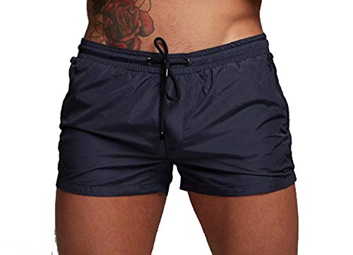 TONLEN Mens Swimwear Sports Shorts Swim Trunks with Zipper Pockets Dark Blue XL