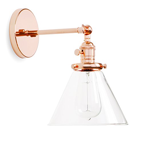 Permo Single Sconce with Funnel Flared Glass Clear Glass Shade 1-light Wall Sconce Wall Lamp (Rose Gold)