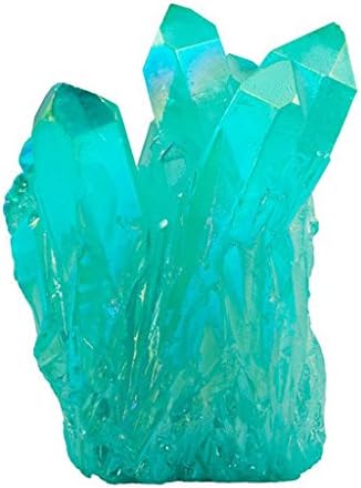 Natural Quartz Druzy Cluster Specimen,eGlomart Titanium Coated Turquoise Green Druzy Rock Geode Flame Aura Gemstone Decoration