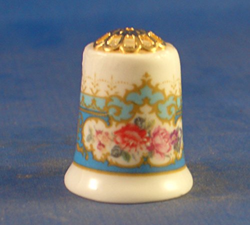 Porcelain China Collectable Thimble -- Blue Wrap Filigree Top with Free Gift Box