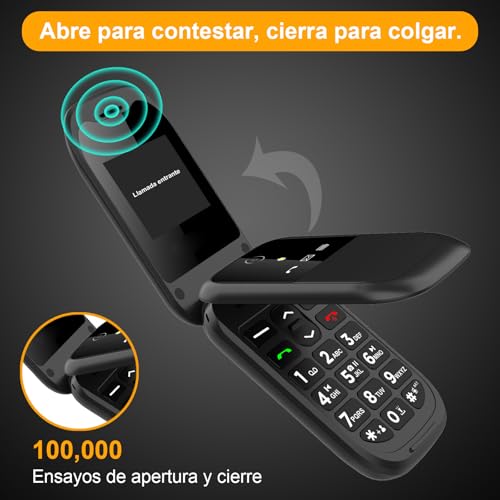YEEMOVIL F15 - Teléfono Celular 4G con Tapa para Adultos Mayores, Botones Grandes, Botón SOS, Dual SIM, Bluetooth, Batería de Larga Duración (Negro)