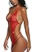 Avidlove Womens Deep V Halter Lingerie Lace Babydoll Sleepwear Red Medium