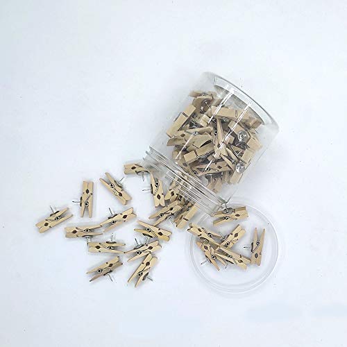 Push Pins with Wooden Clips Pushpins Tacks Thumbtacks for Offices Cork Boards Artworks Notes Photos Craft Projects and Homes 60PC.Wood - Thumbnail 4