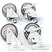 4 Plate Casters 4 Inches Polyurethane Wheels All Swivel 2 Side Brakes Tough Caster
