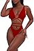 Sovoyontee 2024 Women's Bright Red High Cut One Piece Bathing Suit Thong Bikini Swimsuit Low Back Monokini M