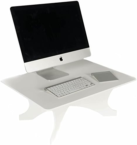 DeskPup Standing Desk Converter Workstation: Green Portable Tabletop Sit Stand Work Desk Tray For Laptop and Desktop Monitor With Keyboard, 24” Wide White Ergonomic Office Riser