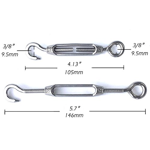 Imagine 5Pcs M4 Stainless Steel 304 Hook & Eye Turnbuckle Wire Rope Tensioner (M4 Eye & Hook)