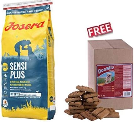Josera SensiPlus 15kg Beneficial Delicious Dish for Adult Dogs with Sensitive Digestive Systems for Delicios Light & Digestible Dish FREE DogMio Duos Biscuits