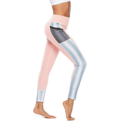 iYBUIA Women Workout Out Pocket Leggings Fitness Sports Gym Running Yoga Athletic Pants (S, Y-Pink)