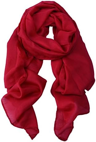 EccA Womens Solid Color Long Shawl Scarf,Linen-Cotton Blended Fabric-Wine Red