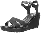 Crocs Women's Leigh II Ankle Strap Wedge, Black/Black, 9 M US