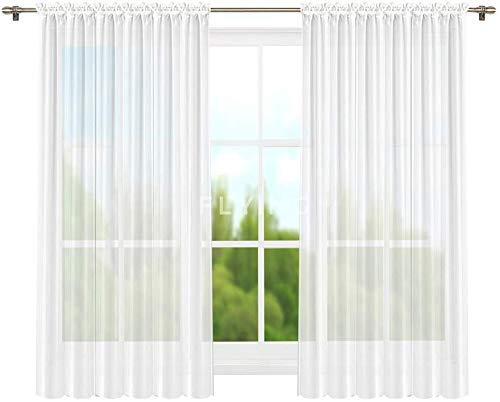 Top Ready-Made Voile Curtain Top Design Set of 2 Beautiful Living Room Kitchen Curtain with Ruffle Tape Transparent LB-PT-CN (145 x 160)