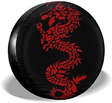 MIOMIOK Tire Cover Red Dragon Potable Polyester Universal Spare Wheel Tire Cover Wheel Covers ForTrailer RV SUV Truck Camper Travel Trailer Accessories(14,15,16,17 Inch) 15
