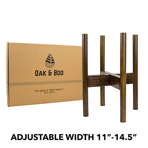 Oak & Boo Large Adjustable Mid Century Modern Plant Stands for Indoor Planters – Adjustable Width 11″ to 14.5″ Fits Tall and Large Pots (Pot Not Included) (Large Walnut Brown)