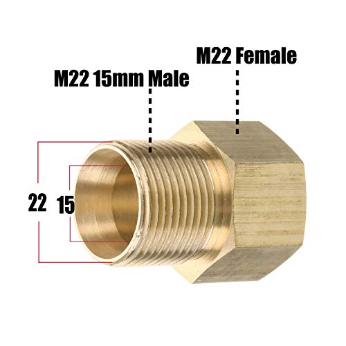M MINGLE Pressure Washer Coupler, Metric M22 15mm Male Thread to M22 14mm Female Fitting, 4500